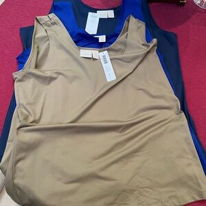 3 new with tags microfiber contemp. tank tops - 1 Khaki, 1 Royal, 1 Navy